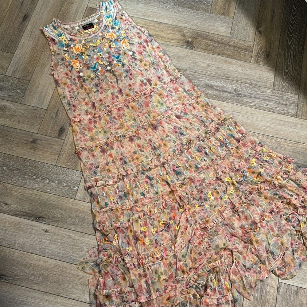 Johnny Was Biya Sheer Embroidered Maxi Dress
